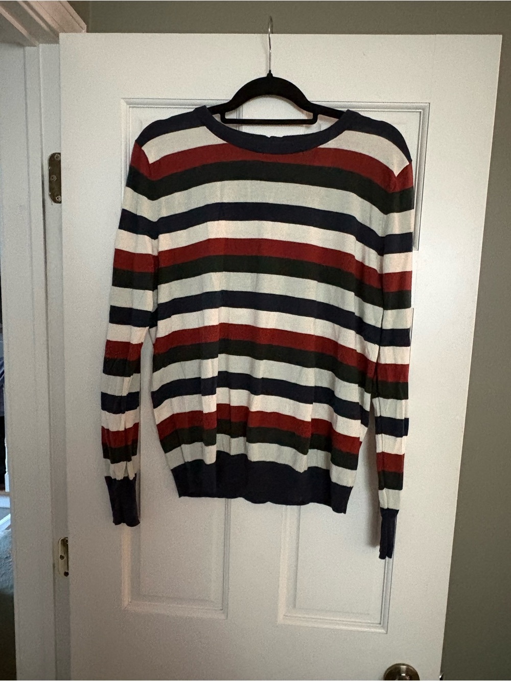 Market & Spruce Striped Crewneck Sweater in Navy, White, Red, Olive